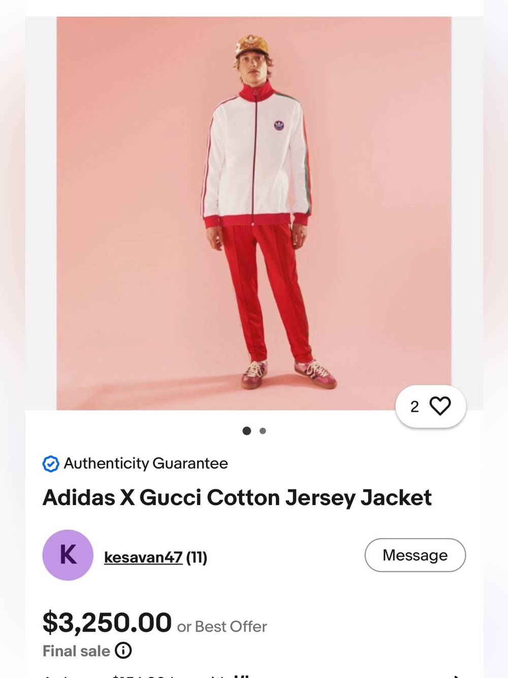 Gucci Red Track Pants with White Jacket and Green Stripes - Picture 8 of 10